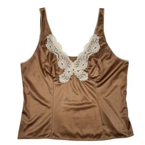 Vintage 1950's Van Raalte Womens Camisole Tank Brown Stretch Nylon Lace Feminine